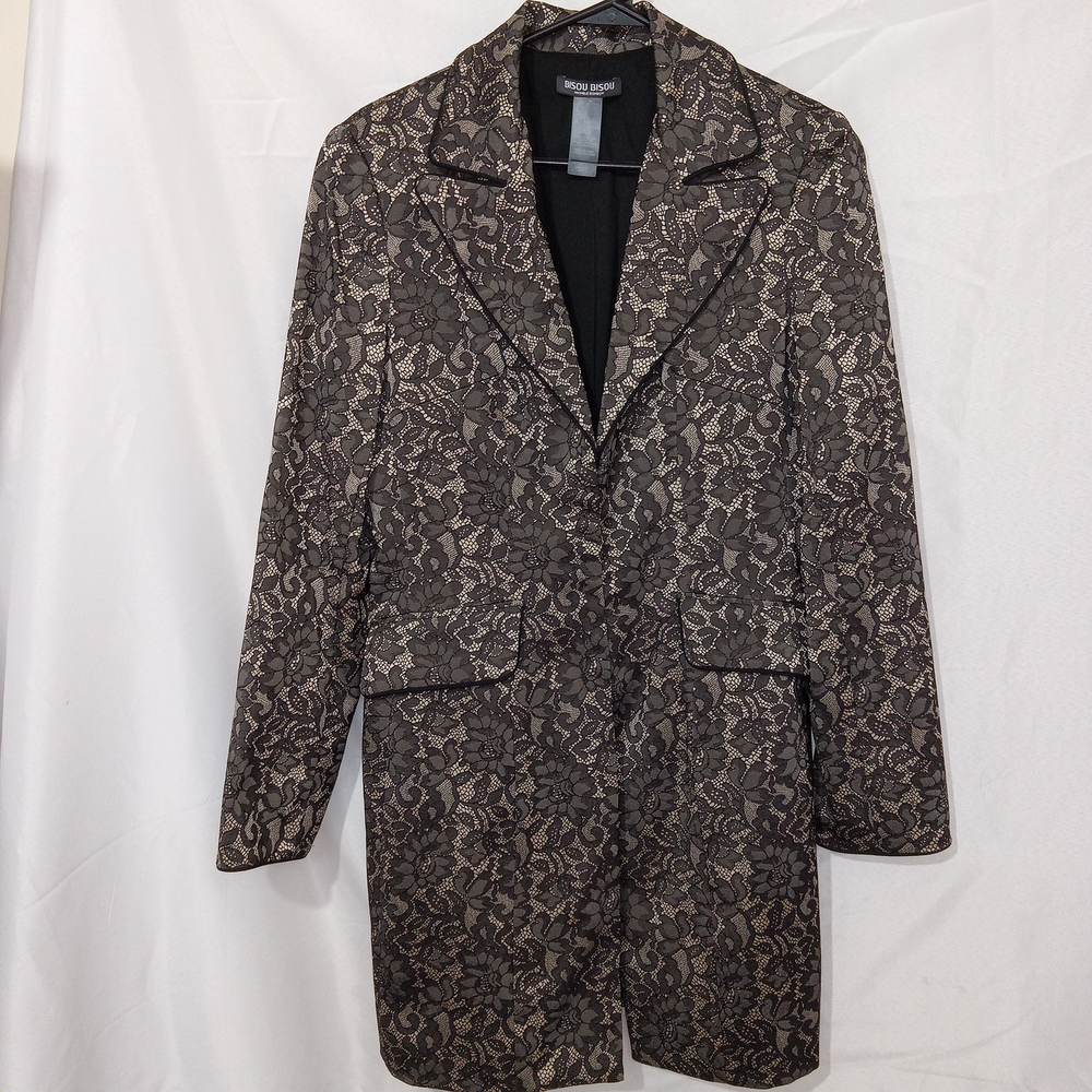 Bisou Bisou Black Lace/Nude Jacket Size M NWOT Tailored Elegant Classic Chic - Picture 1 of 15